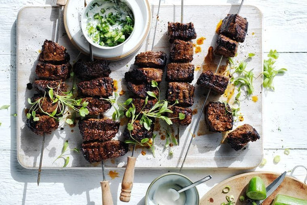 Beef Skewers with Cucumber & Spring Onion Yoghurt - Vic's Meat